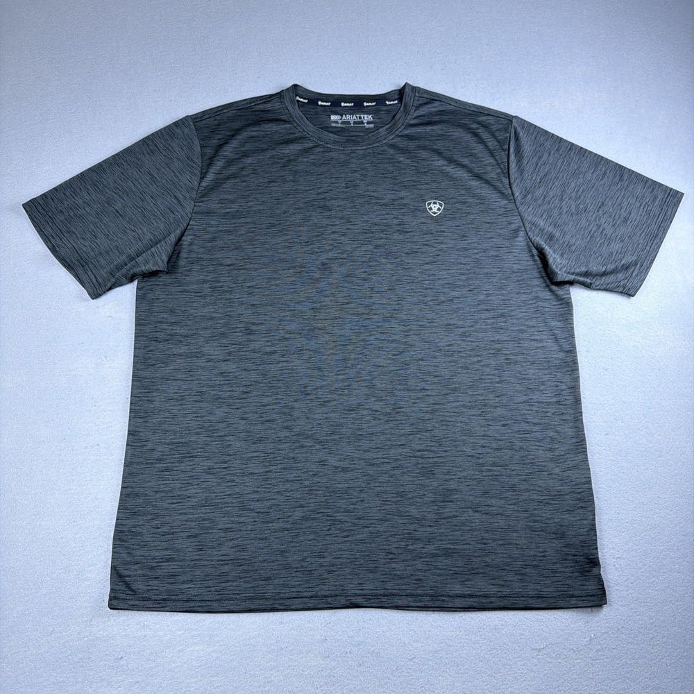 Ariat Tek Shirt Mens Large Gray Performance Short Sleeve Tee Crew Neck Stretch